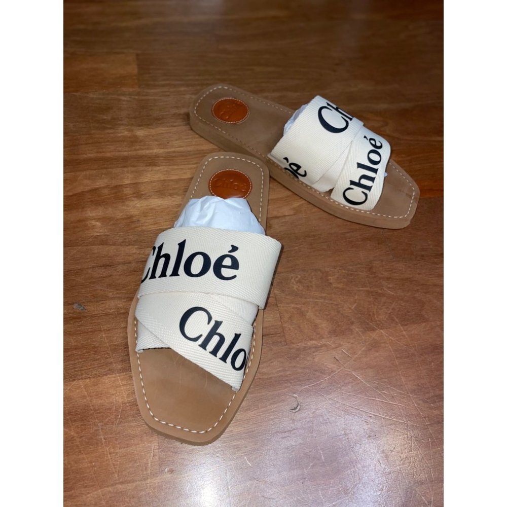 Chloé Brown Leather Slide Sandals with Cream Logo Straps - Picture 4 of 15